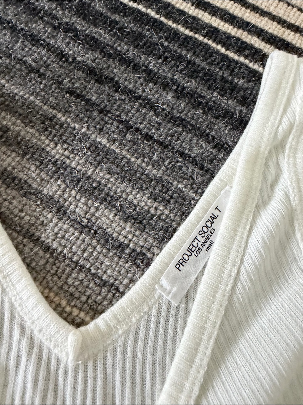 Project Social T White Ribbed V-Neck Ruched Button Tank - Picture 2 of 2